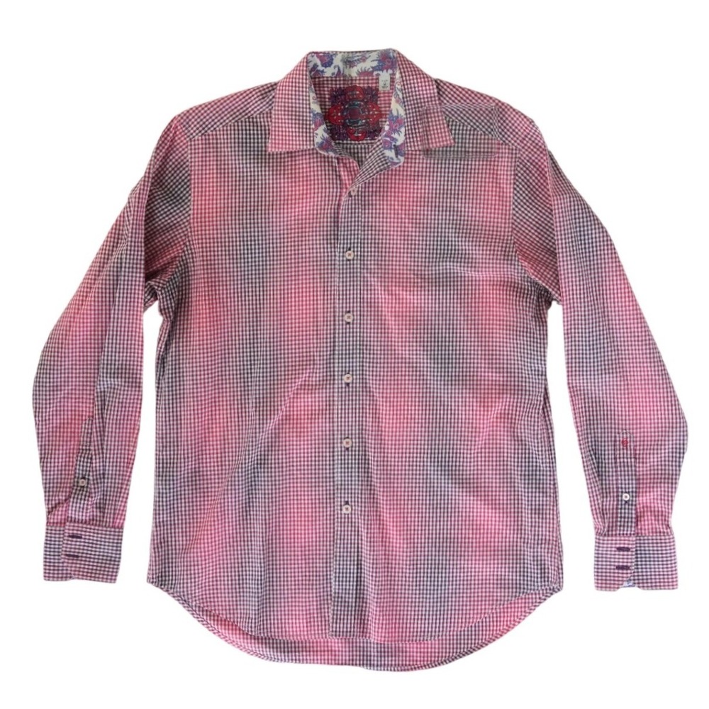 Robert Graham Shirt Men's Size Medium Pink Purple Gingham Check Y2K Vintage